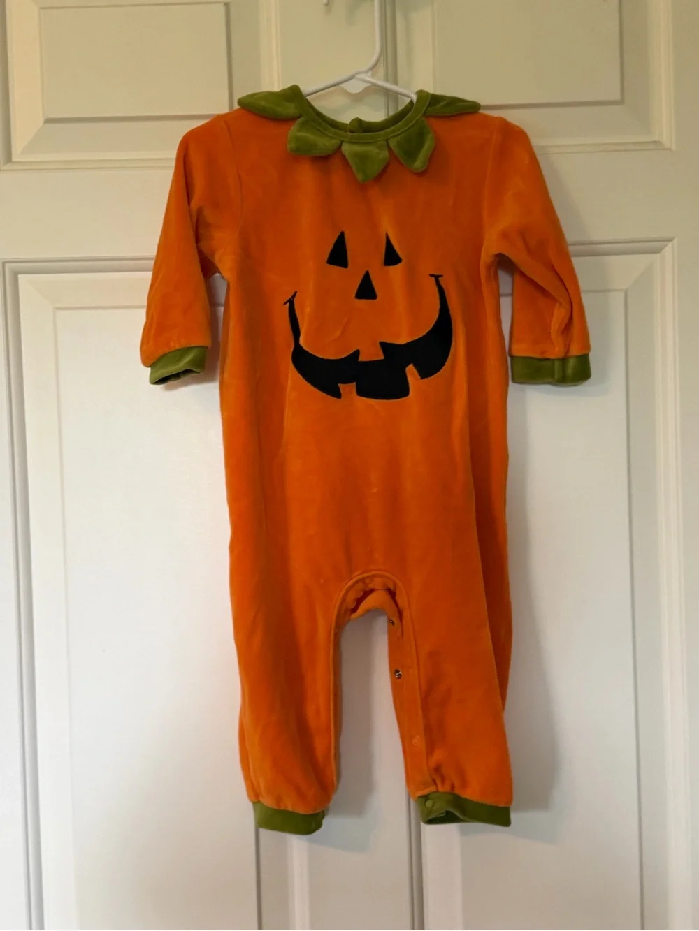 Talbots Orange Pumpkin One-Piece with Green Trim with Matching Booties and Hat
